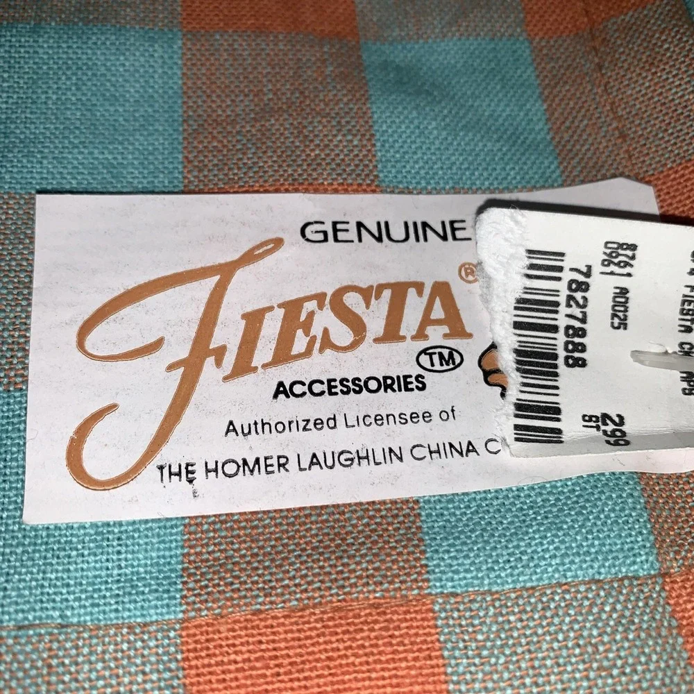 4 HOMER LAUGHLIN FIESTA Ware BISTRO CHECK PLAID NAPKINS NOS Turquoise Orange 17